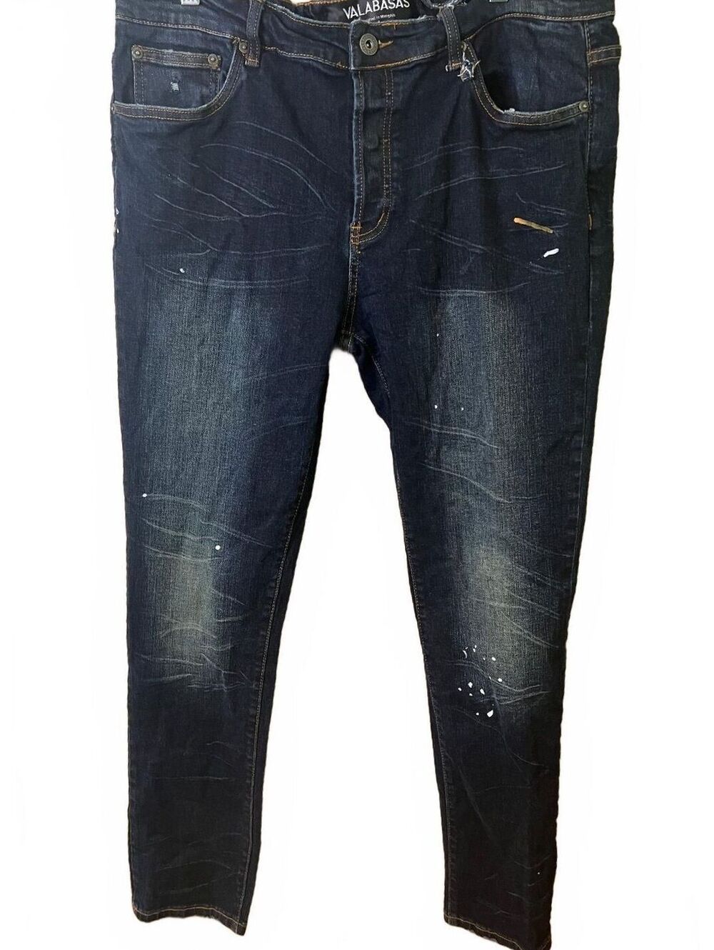 Valabasas Jeans Men's 40 Dark Wash Distressed Paint Splatter Skinny Button Fly